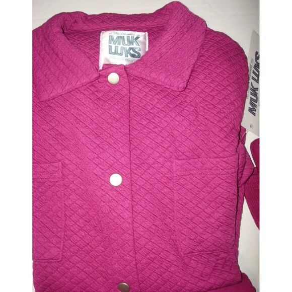 NWT New MUK LUKS Tall 3-Piece Quilted Shacket Lounge Set M Tall Berry Pink Snaps - Picture 8 of 16